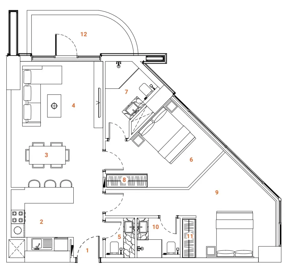 The Orchard Place Towers A & B 2 bed floor plan, 1,008 sqft