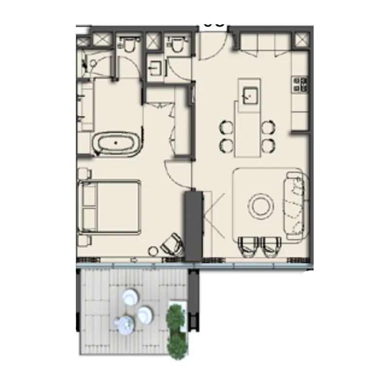 The Symphony by Imtiaz 1 bed floor plan, 889 sqft