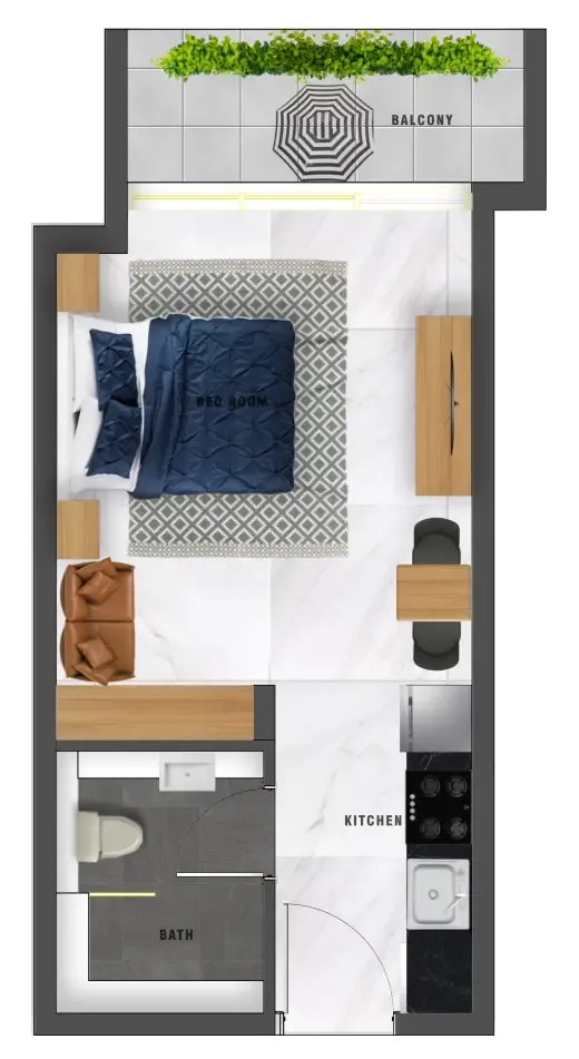 Samana Waves Studio floor plan, 376 sqft