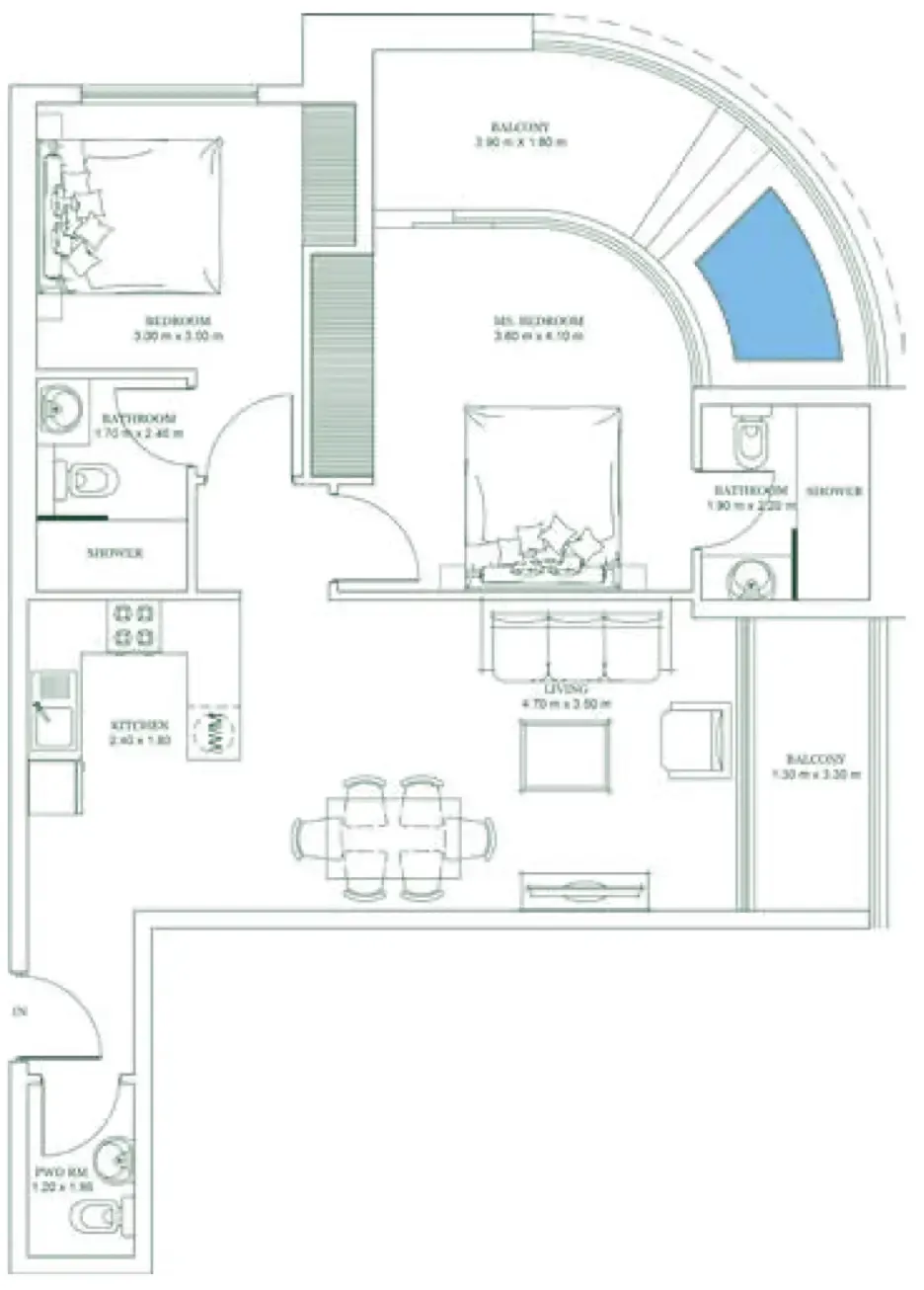 Opalz 2 bed floor plan, 1,046 sqft