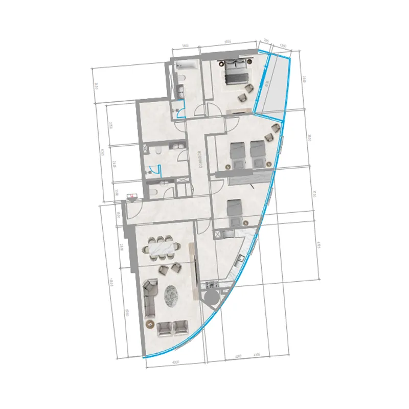 Orchid Towers Phase 1 3 bed floor plan, 1,674 sqft