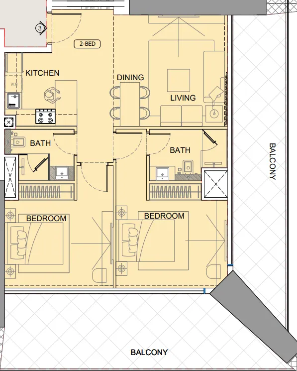 One by Binghatti 2 bed floor plan, 1,587 sqft
