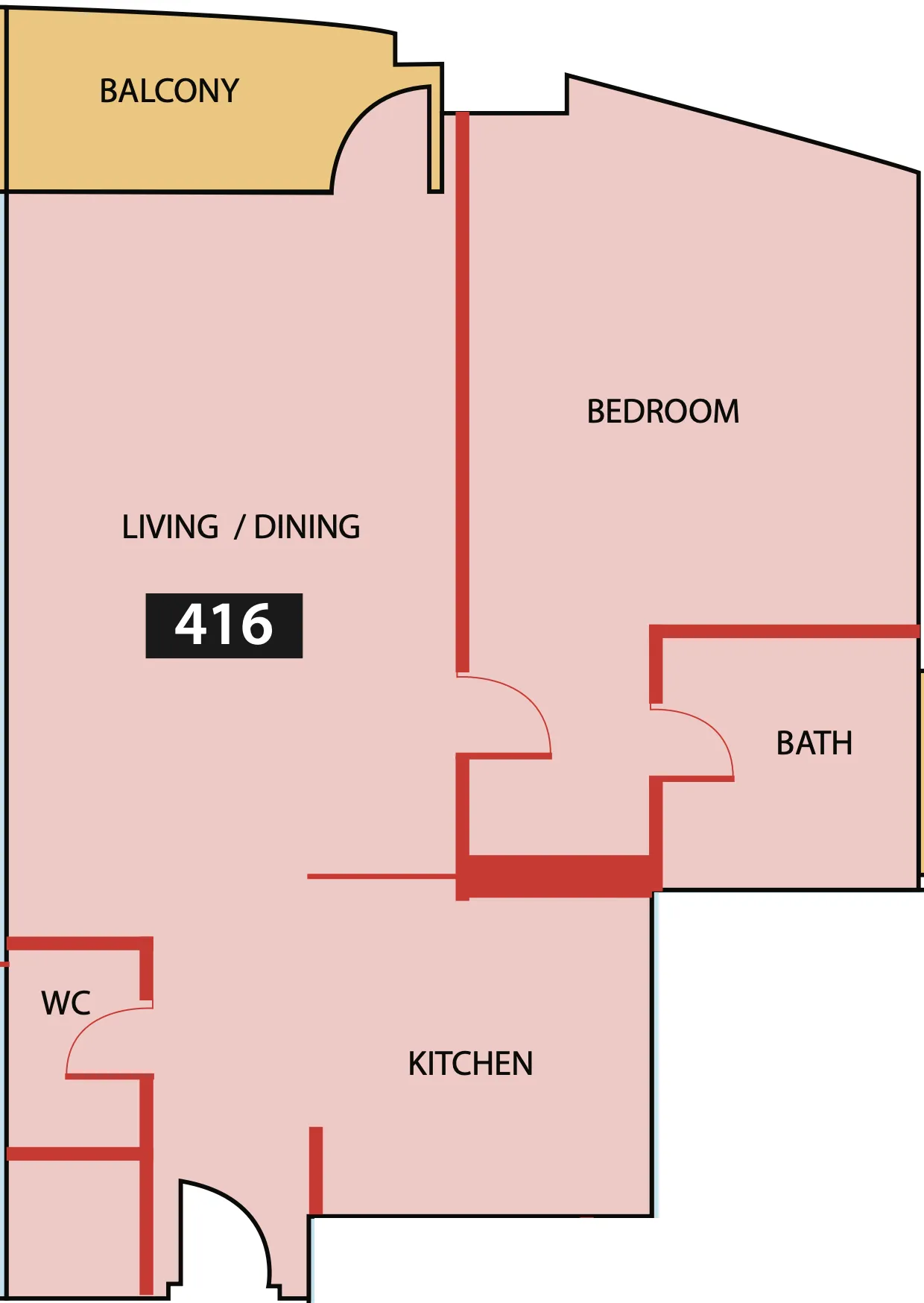 Paradise View 1 1 bed floor plan, 809 sqft