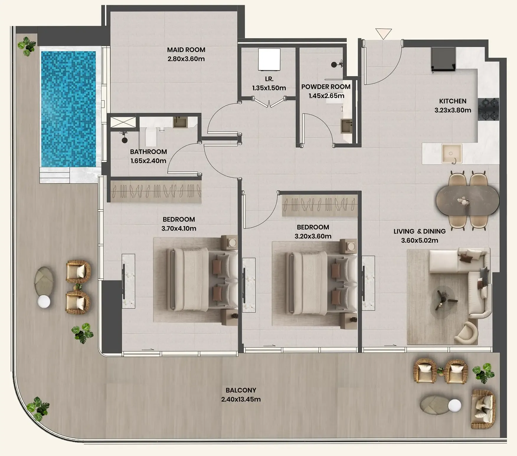 Divine Al Barari 2 bed floor plan, 1,617 sqft
