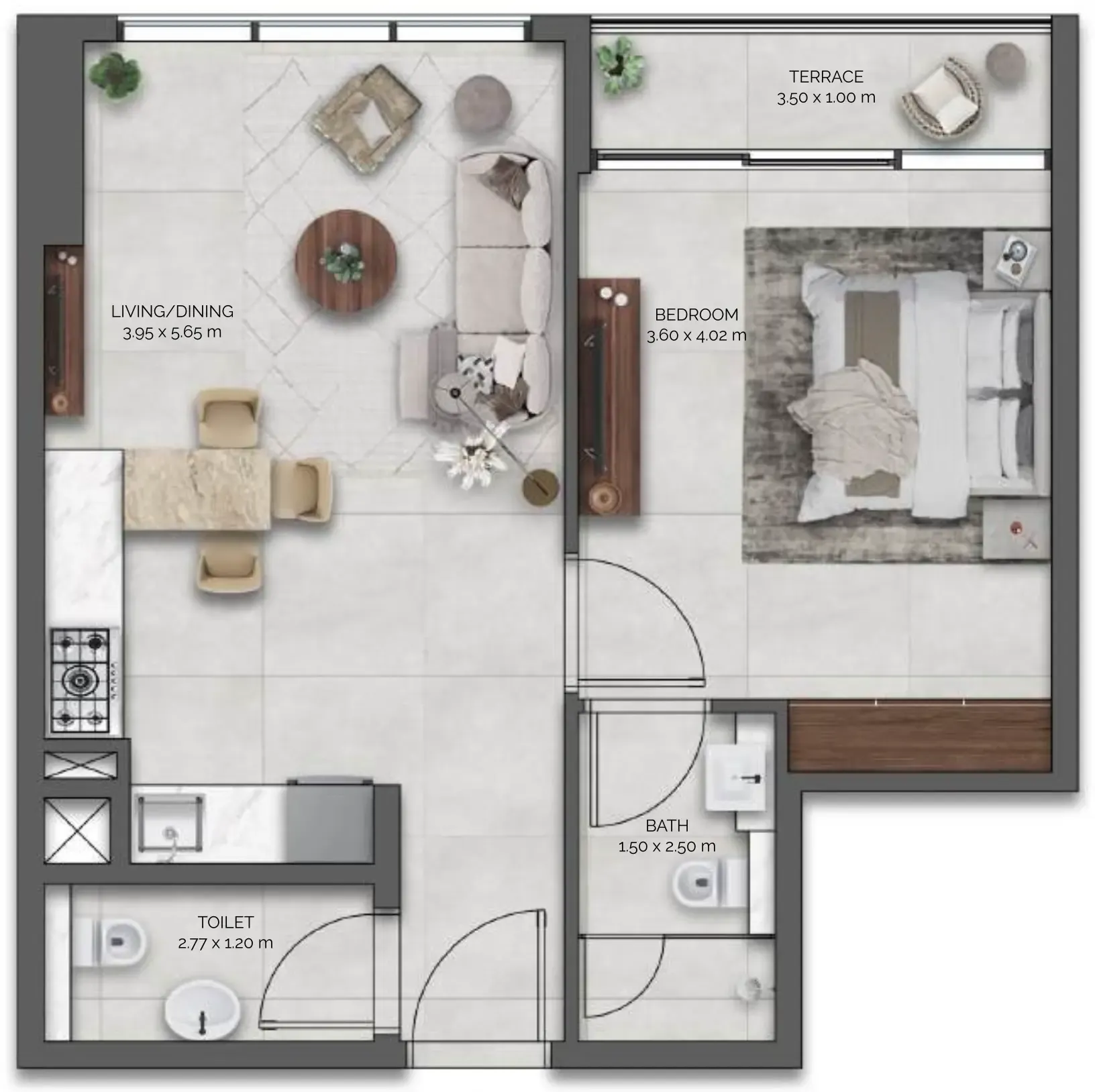Amazonia Residence 1 bed floor plan, 608 sqft