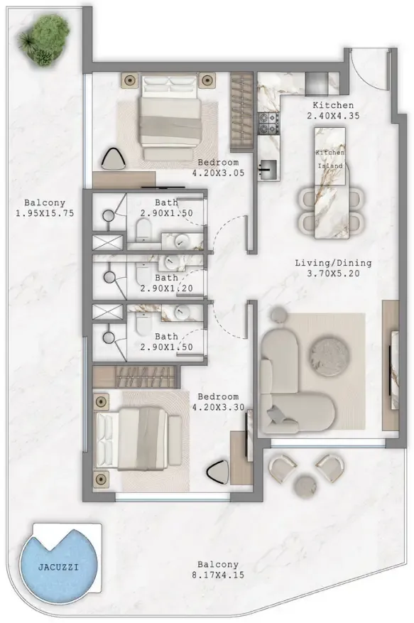 Aark Terraces 2 bed floor plan, 1,577 sqft