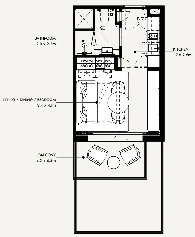 Azizi Gabriel Studio floor plan, 462 sqft