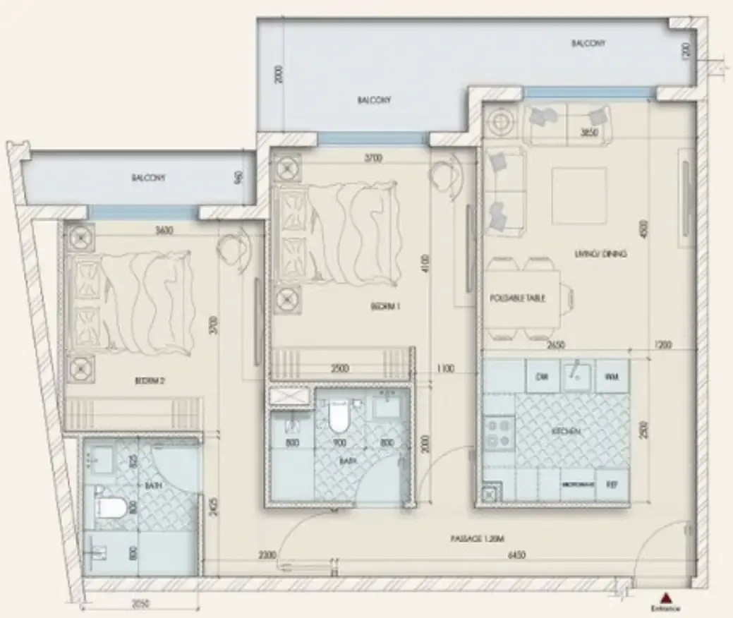 Enaya Residences 2 bed floor plan, 1,143 sqft