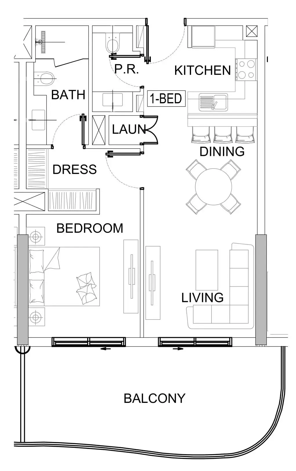 Valencia 1 bed floor plan, 819 sqft