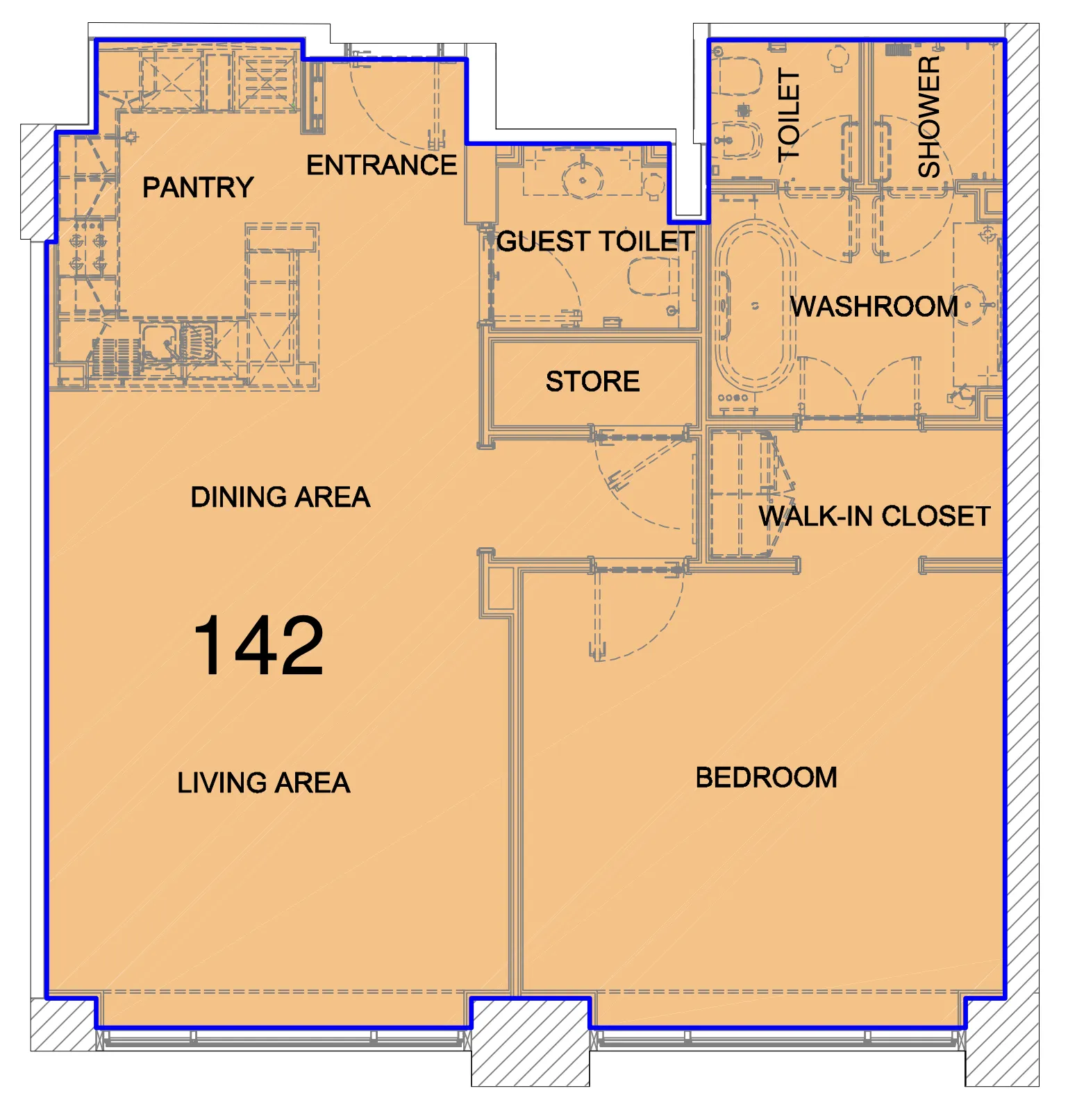 Fairmont Marina Residences 1 bed floor plan, 996 sqft