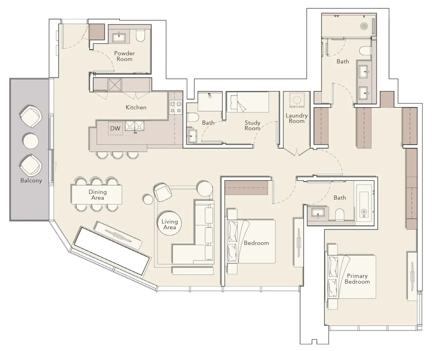 One River Point 2 bed floor plan, 1,785 sqft