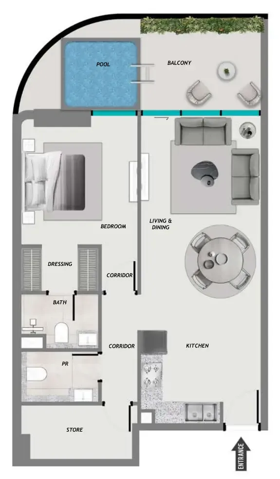 Samana Resorts 1 bed floor plan, 867 sqft