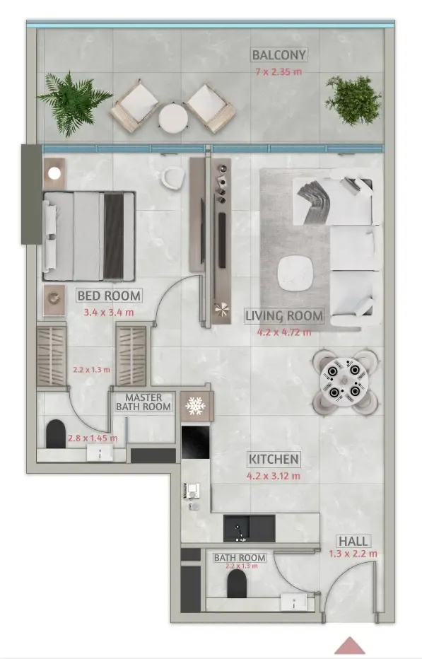 Sakura Gardens 1 bed floor plan, 821 – 823 sqft