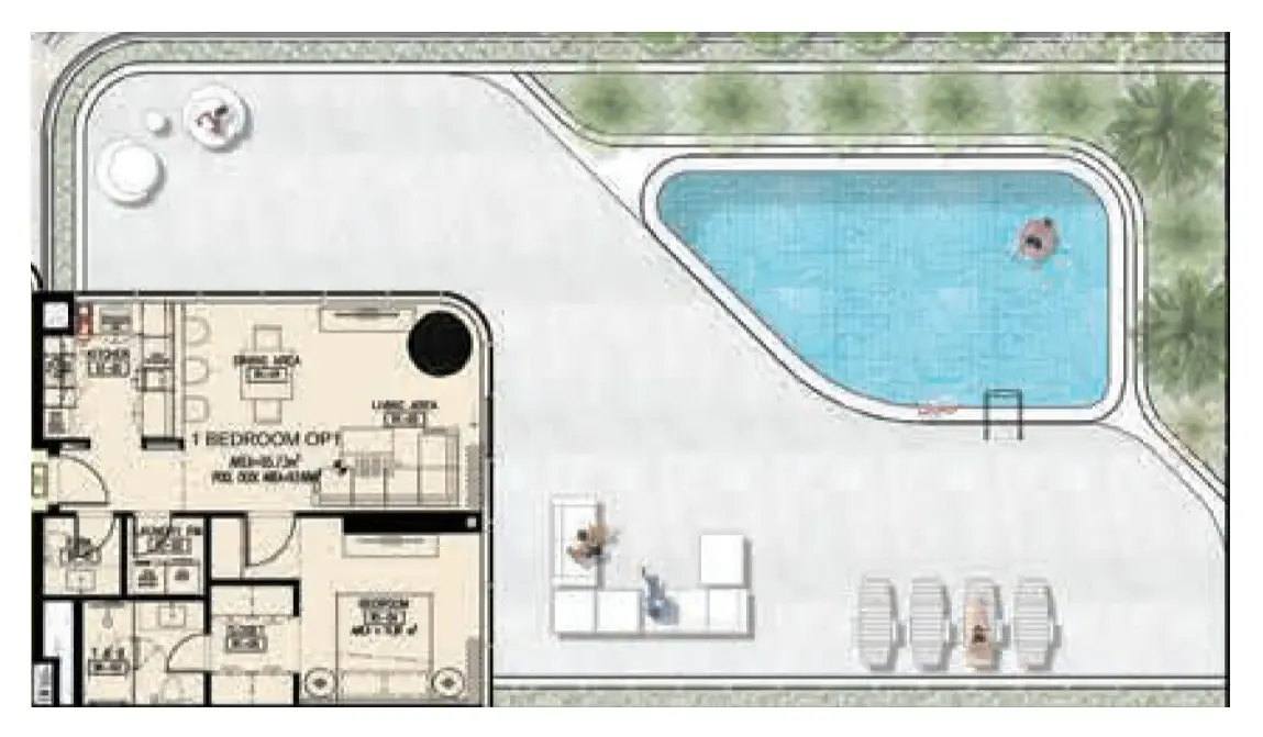 Azha Millennium Residences 1 bed floor plan, 3,138 sqft