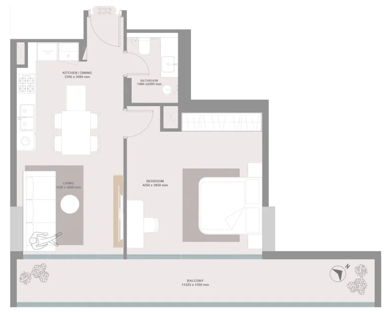 Linea by Holm 1 bed floor plan, 716 sqft
