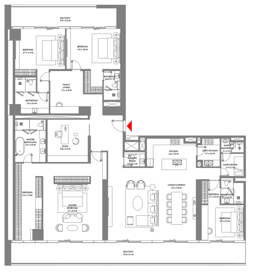 W The Residences by Arada 4 bed floor plan, 3,953 sqft
