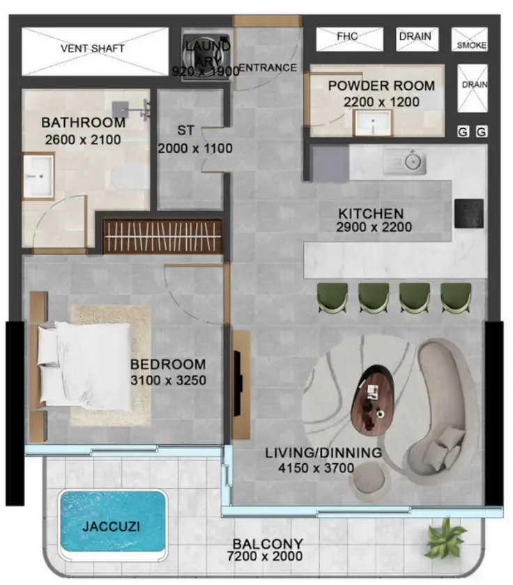 Vivanti Residences by Meteora 1 bed floor plan, 692 sqft