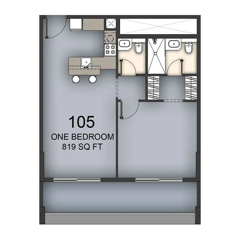 Aizel Tower 1 bed floor plan, 819 sqft