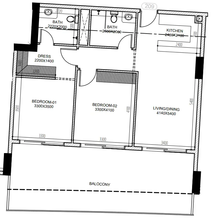 Astra South 2 bed floor plan, 1,228 sqft