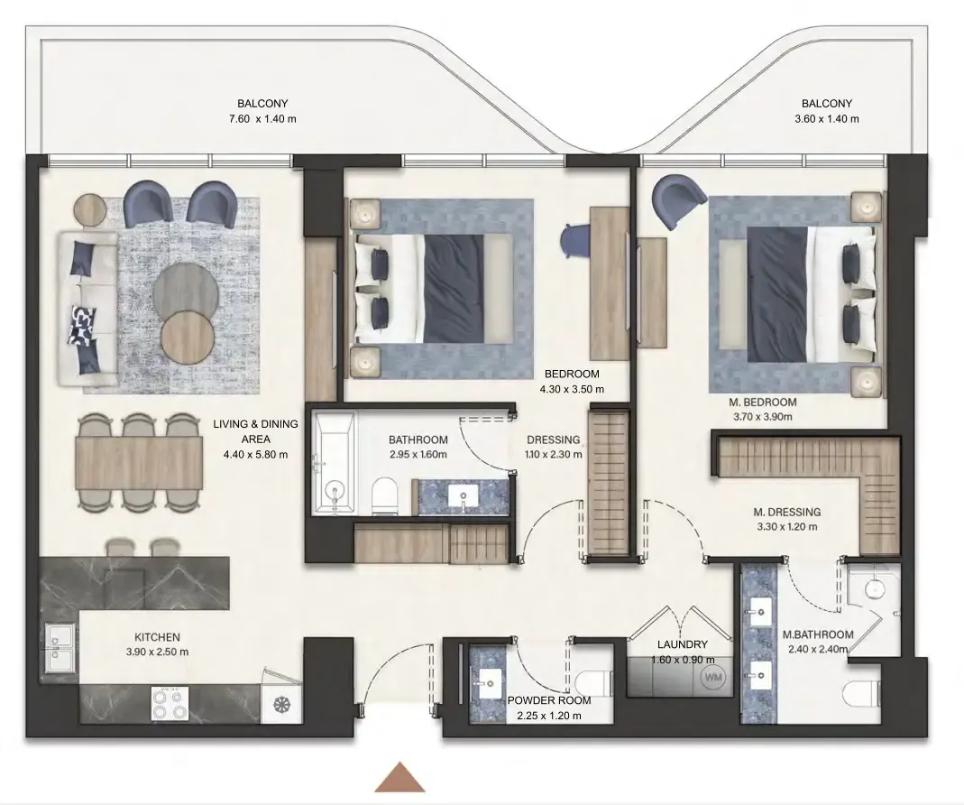 Seamont Autograph Collection Residences 2 bed floor plan, 1,665 sqft