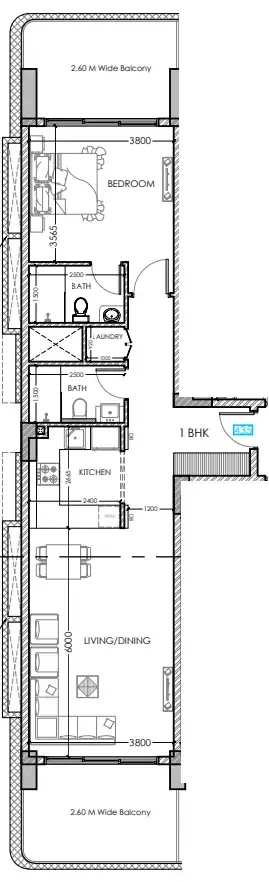 Al Haseen Residences 5 1 bed floor plan, 976 sqft