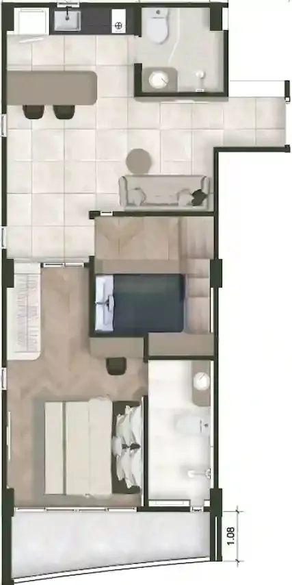 The Trees Residence by Anocha 2 bed floor plan, 592 sqft