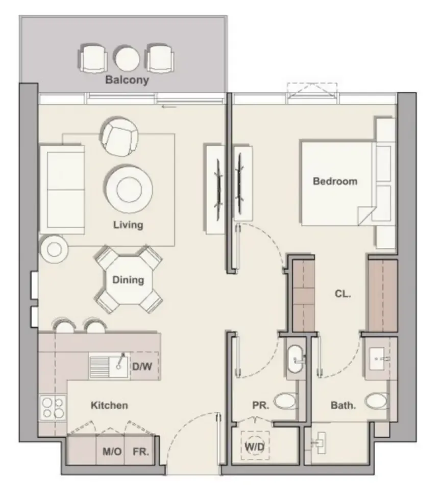 Soto Grande 1 bed floor plan, 760 sqft