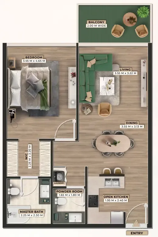 Firoza 1 bed floor plan, 838 sqft