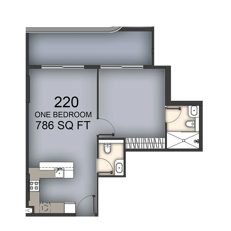 Aizel Tower 1 bed floor plan, 786 sqft