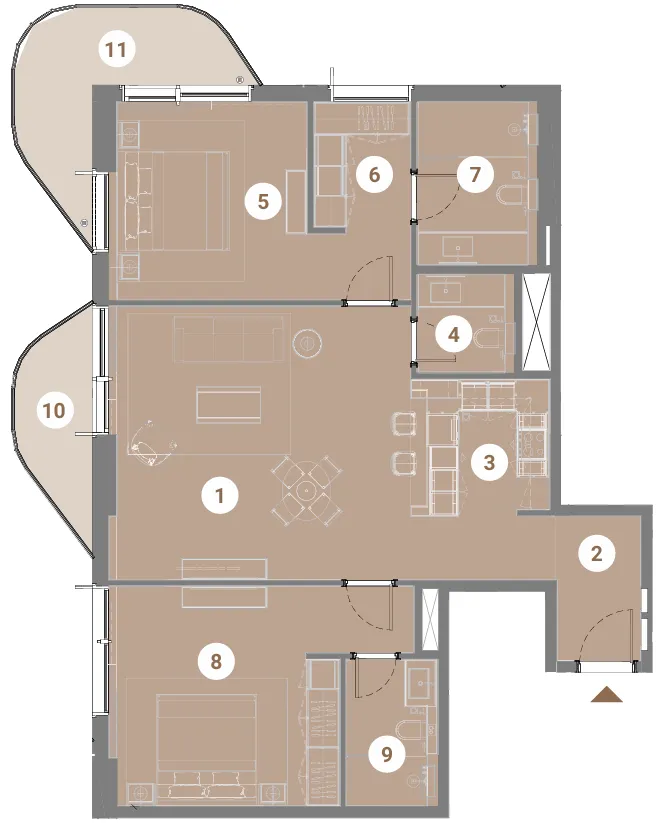 Takaya 2 bed floor plan, 1,310 – 1,436 sqft