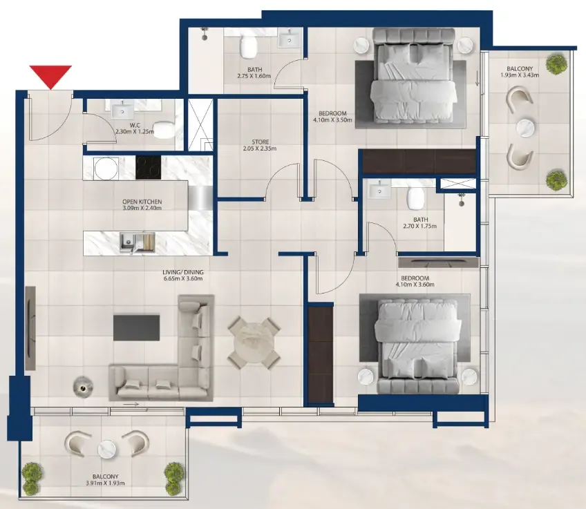 Al Vista 2 bed floor plan, 1,182 sqft