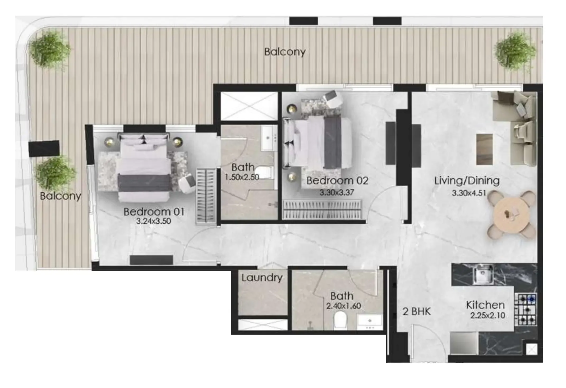 Aristo 2 bed floor plan, 1,066 sqft