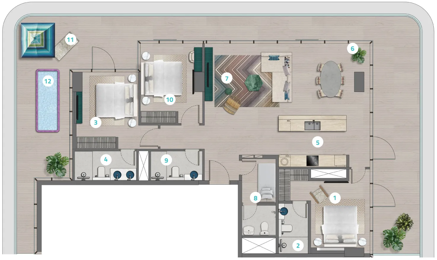 Trio Isle 3 bed floor plan, 2,191 sqft