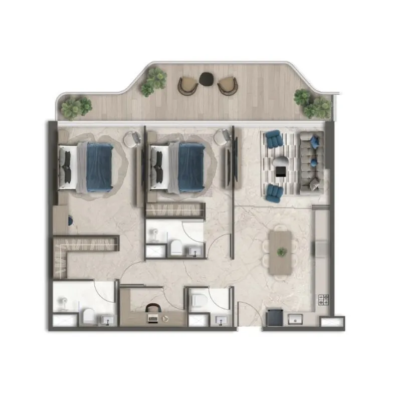 Treppan Vision 2 bed floor plan, 1,285 – 1,307 sqft
