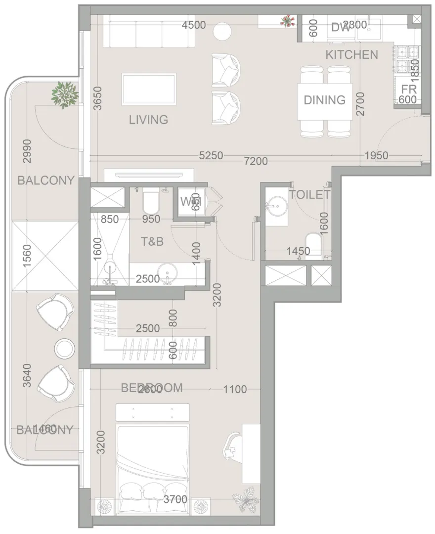 TETR1S Tower 1 bed floor plan, 792 sqft