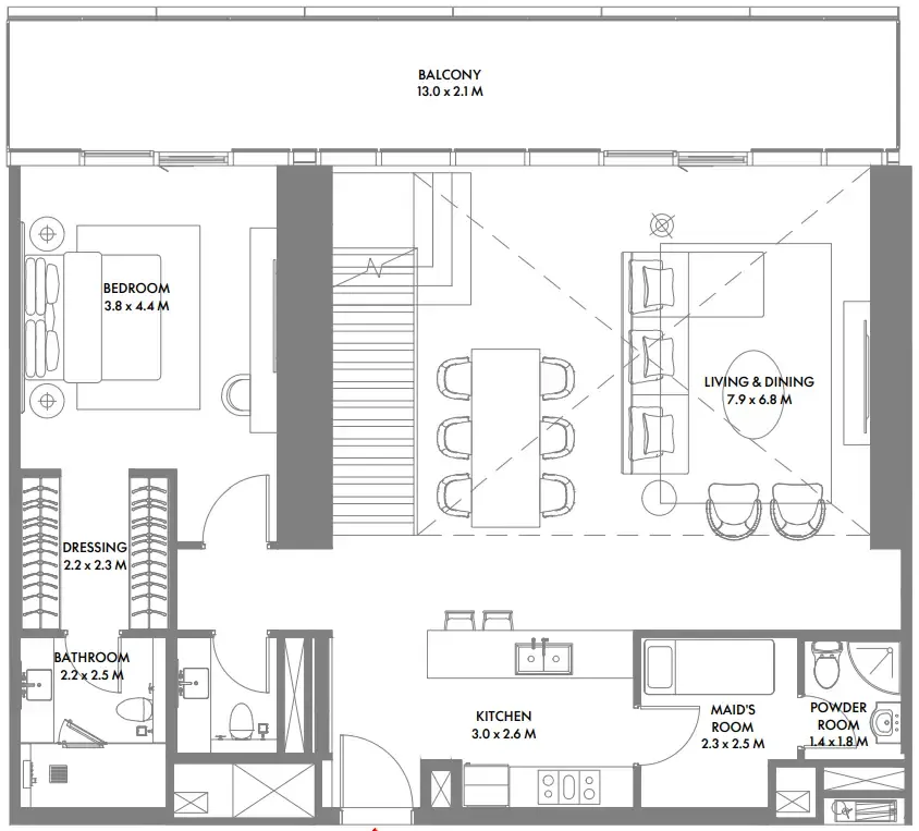 W The Residences by Arada 2 bed floor plan, 2,579 sqft