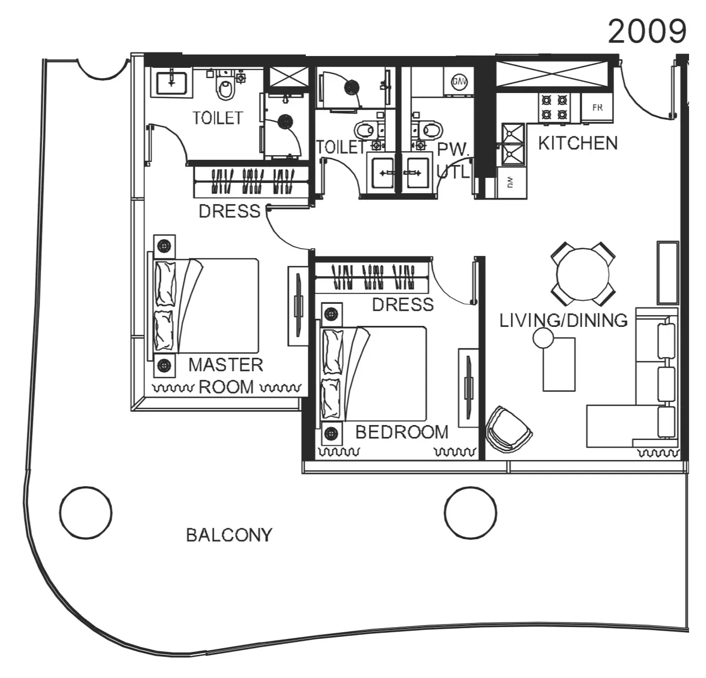 The WOW Tower 2 bed floor plan, 1,432 sqft