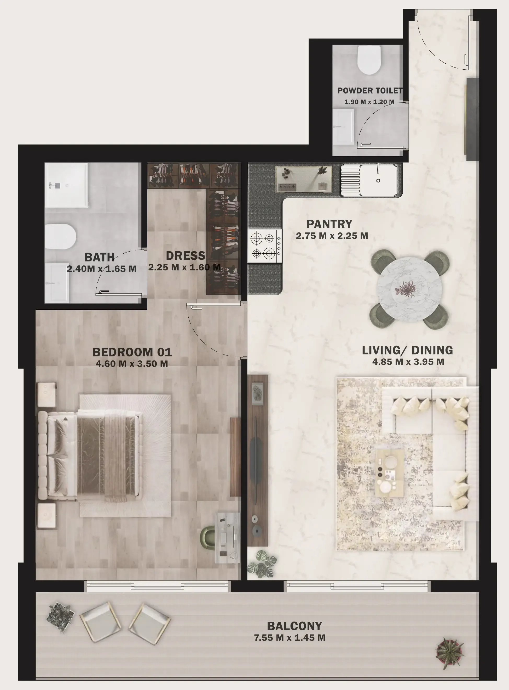 VOI Residence 1 bed floor plan, 817 sqft