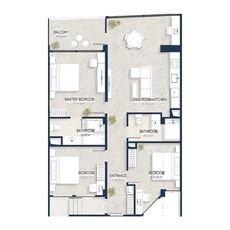 Sekar 3 bed floor plan, 1,096 sqft