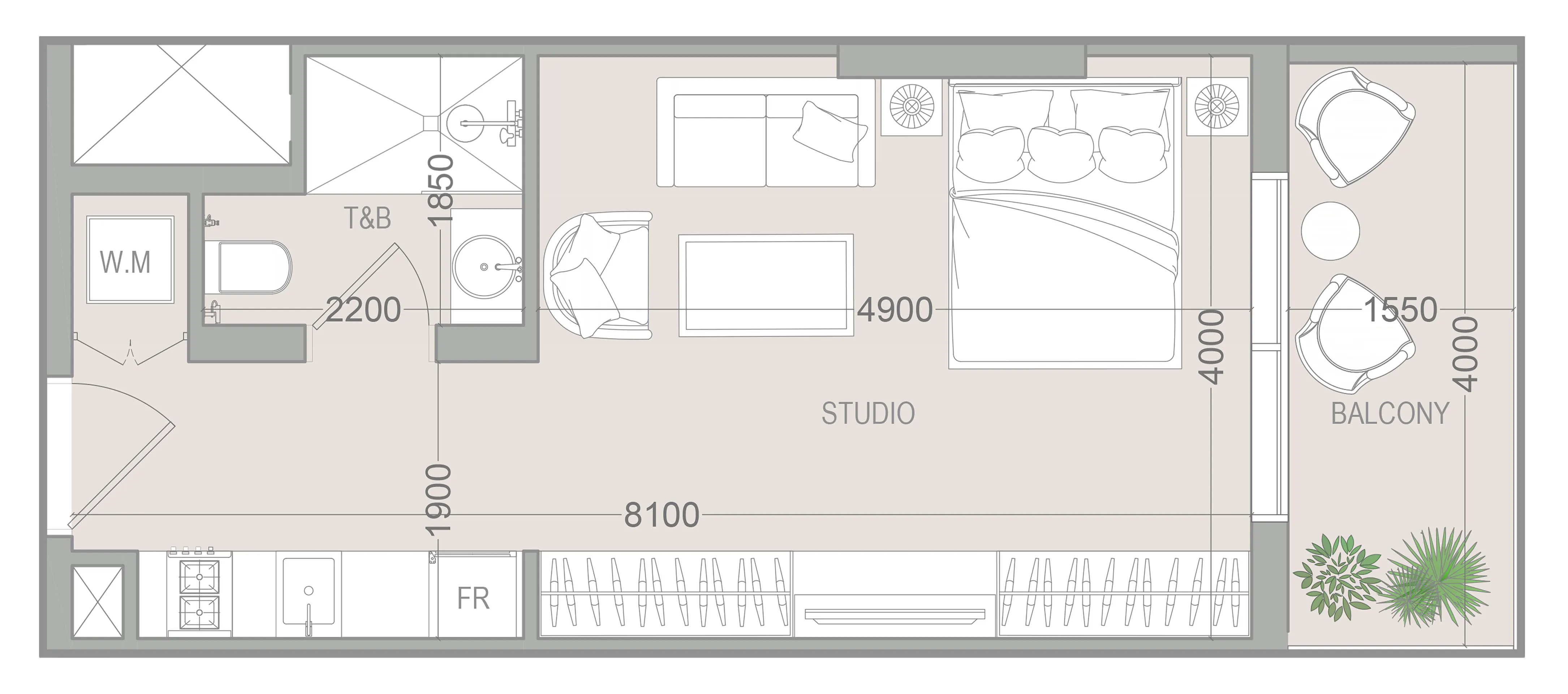 VERDAN1A 5 Studio floor plan, 434 sqft