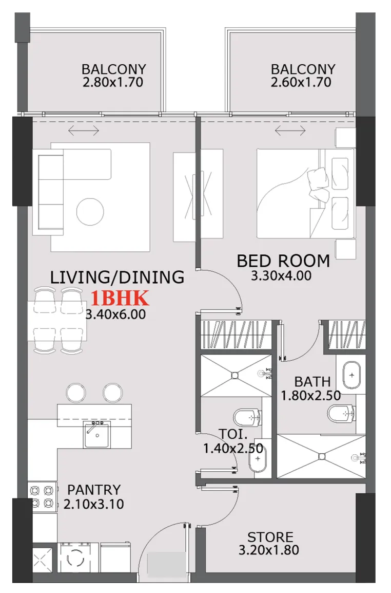 Provenza Residences 1 bed floor plan, 800 sqft