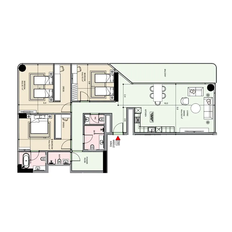 Edgewater Residences 1, 2 and 3 3 bed floor plan, 1,978 – 2,163 sqft