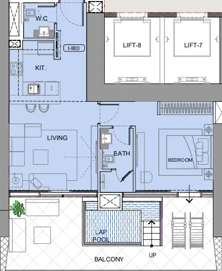 One by Binghatti 1 bed floor plan, 1,042 sqft