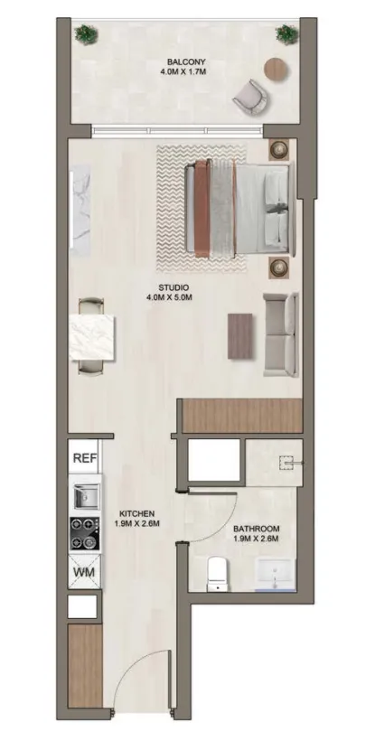 Ghaff Land Residence Studio floor plan, 474 sqft