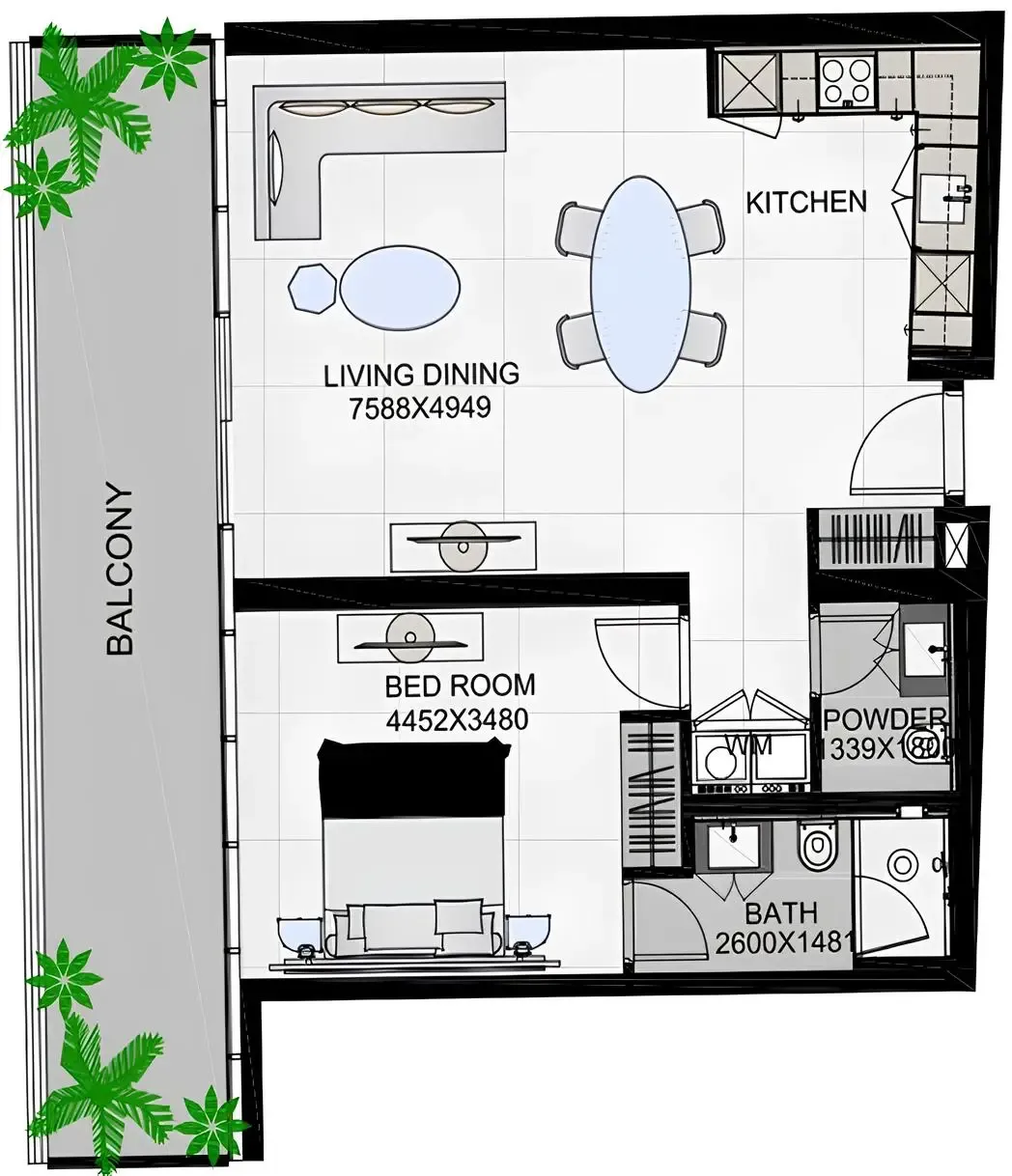 The Community Sports Arena 1 bed floor plan, 958 sqft