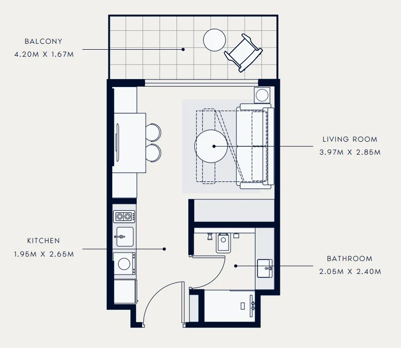 Azizi Venice Studio floor plan, 360 sqft