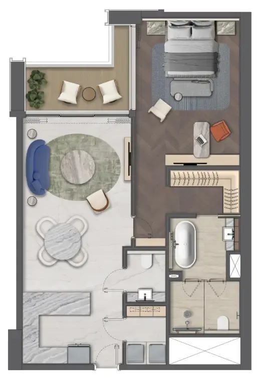 Mas Barsha Residency 1 bed floor plan, 1,080 sqft