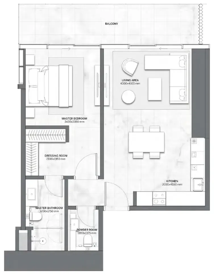 Trump International Resort 1 bed floor plan, 883 sqft