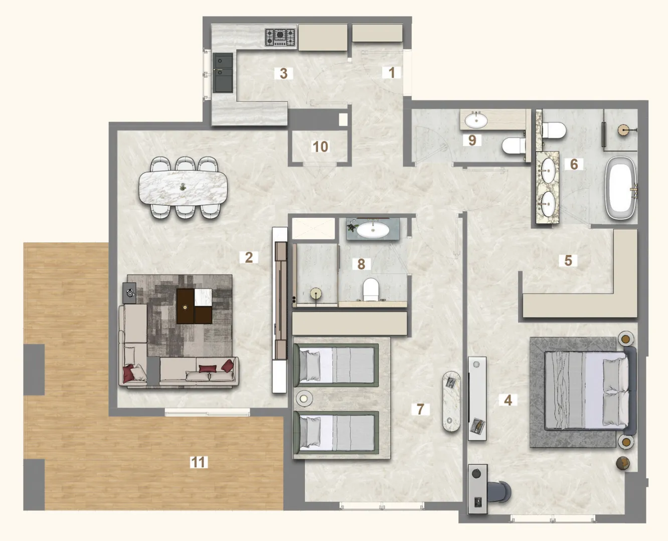 Avenue Residence 7 2 bed floor plan, 1,489 sqft