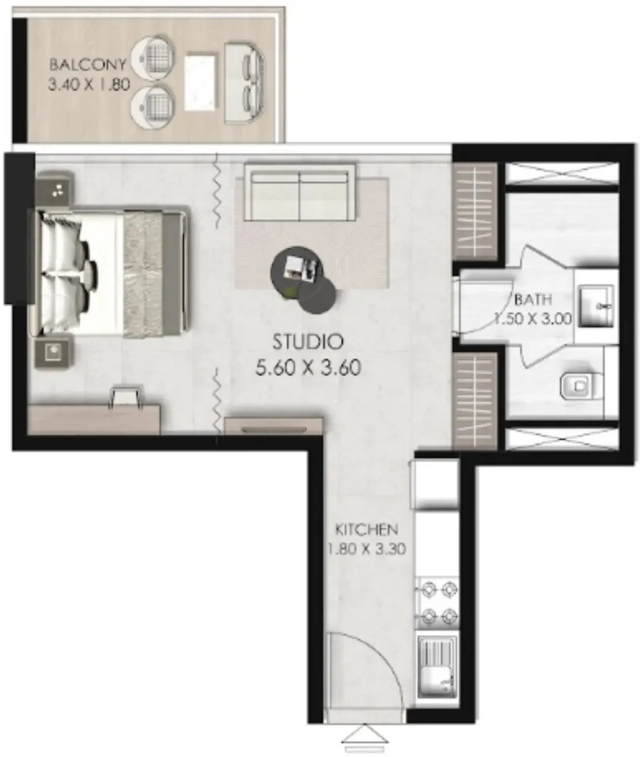 Fairway Residences Studio floor plan, 470 sqft